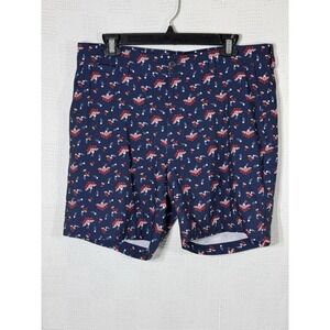 Roundtree & Yorke Performance Shorts Mens Size 34 Navy Blue Beer Pong Print